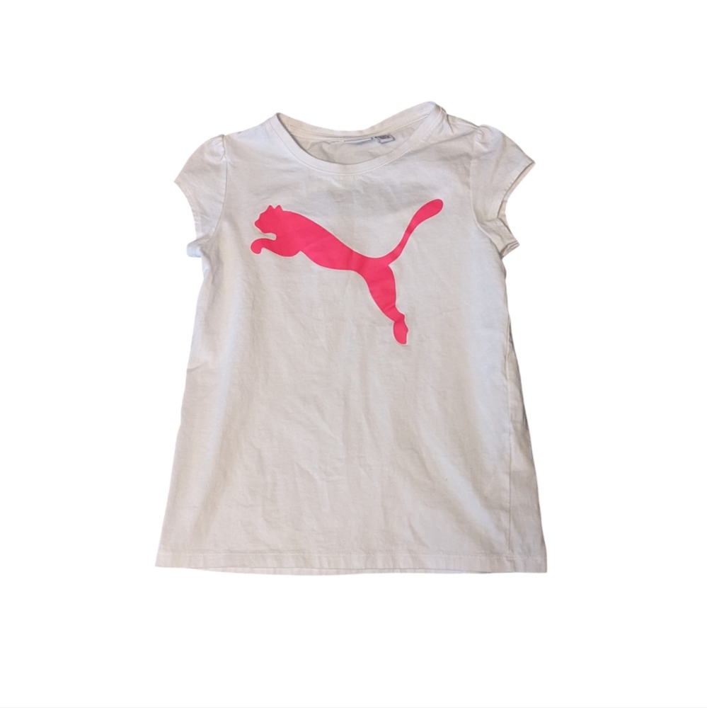 💥 Puma Kids White and Pink Logo T-Shirt S